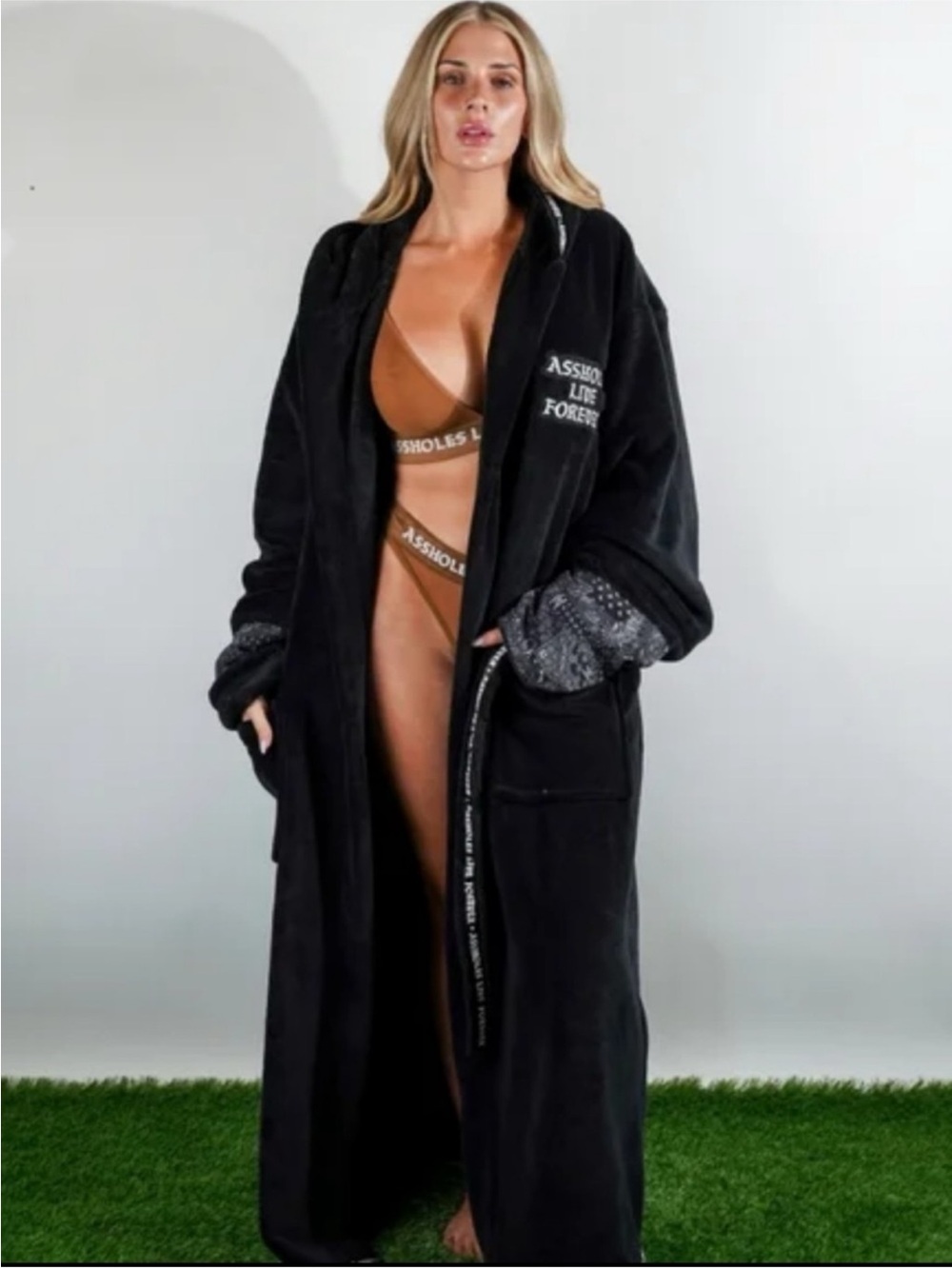 Black Plush Assholes Live Forever Long Robe